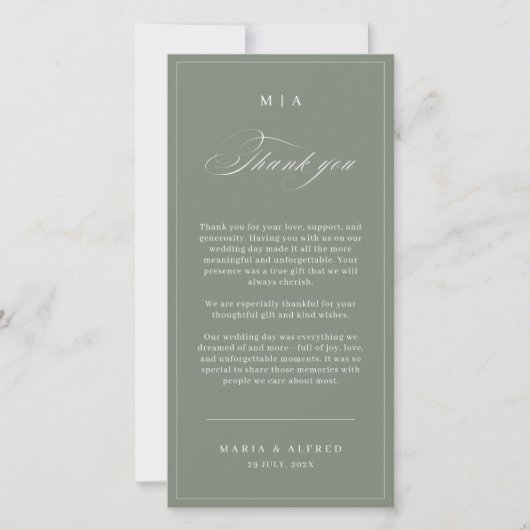 Elegant Monogram Wedding Thank You Card QR Code サンキューカード (正面)