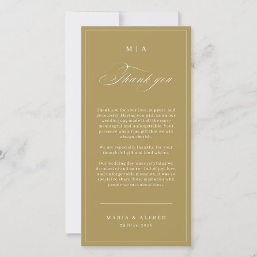 Elegant Monogram Wedding Thank You Card QR Code サンキューカード (正面)
