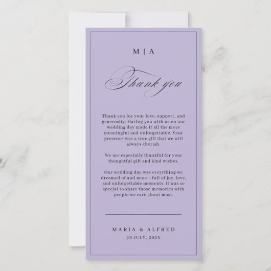 Elegant Monogram Wedding Thank You Card QR Code サンキューカード (正面)