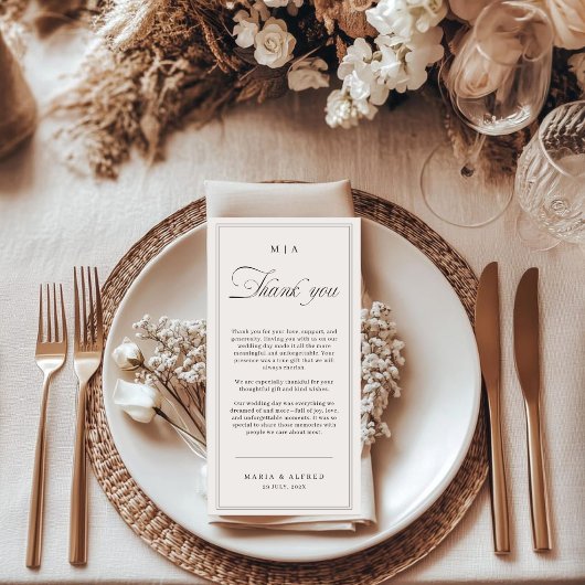 Elegant Monogram Wedding Thank You Card QR Code サンキューカード