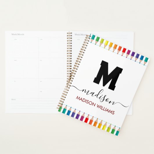 Elegant Monogram white black  Script Office School プランナー手帳 (ディスプレー)