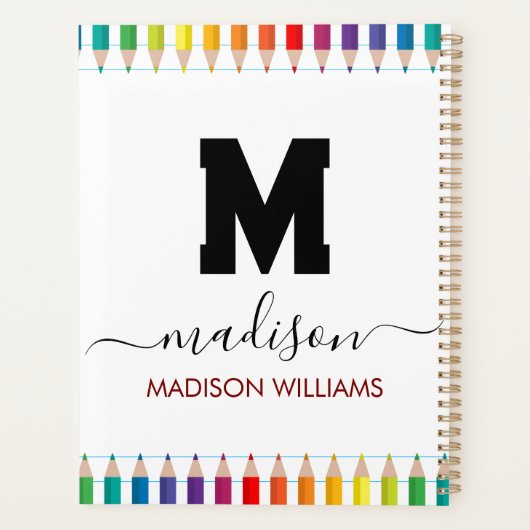 Elegant Monogram white black  Script Office School プランナー手帳 (裏面)