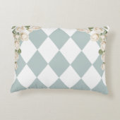 Elegant Monogram White Roses Green Leaves Diamond アクセントクッション (裏面)