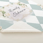 Elegant Monogram White Roses Green Leaves Diamond シェルパブランケット (3/4)