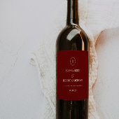 Elegant Monogram Wine Red "Cheers" Wedding ワインラベル