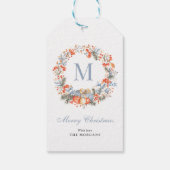 Elegant Monogram Wreath Dusty Blue Christmas ギフトタグ (裏面)