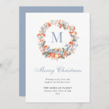 Elegant Monogram Wreath Dusty Blue Modern