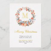 Elegant Monogram Wreath Dusty Blue Modern 箔シーズンカード (正面)