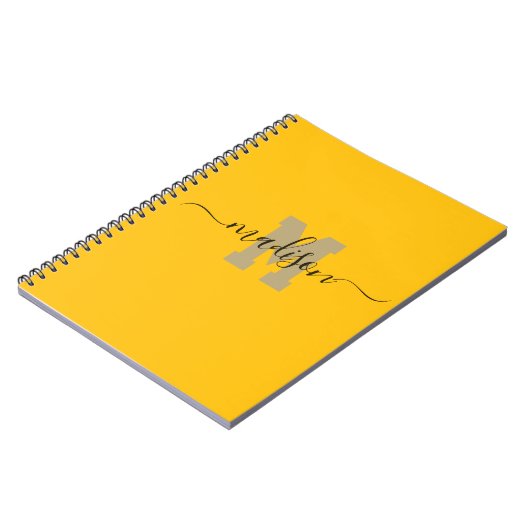 Elegant Monogram Yellow Script Office School ノートブック (左側)