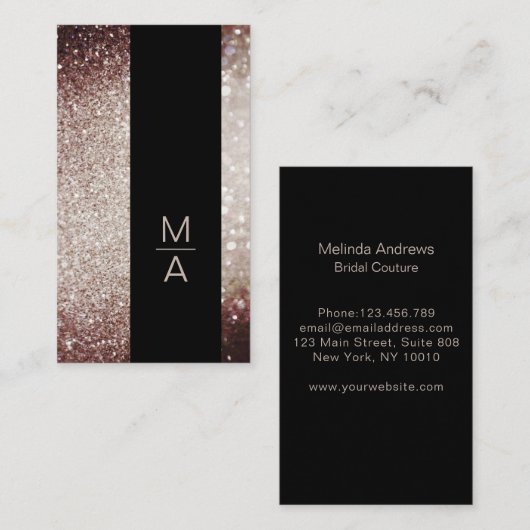 Elegant Monogramm Silber Rost Visitenkarte 名刺 (正面/裏面)