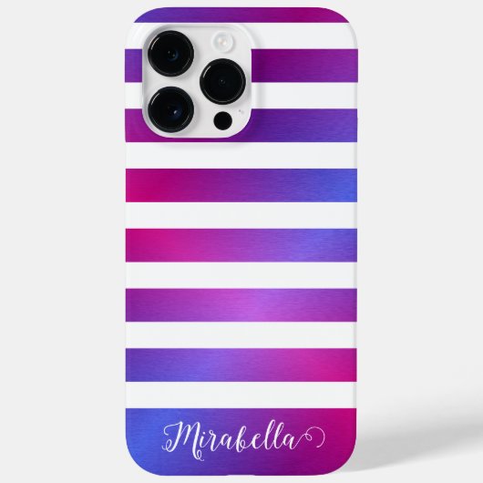 Elegant Monogrammed Blue Purple Pink White Stripes Case-Mate iPhoneケース (裏面)