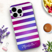 Elegant Monogrammed Blue Purple Pink White Stripes Case-Mate iPhoneケース