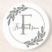 Elegant Monogrammed Initial Wreath Table Protectio コースター (正面)