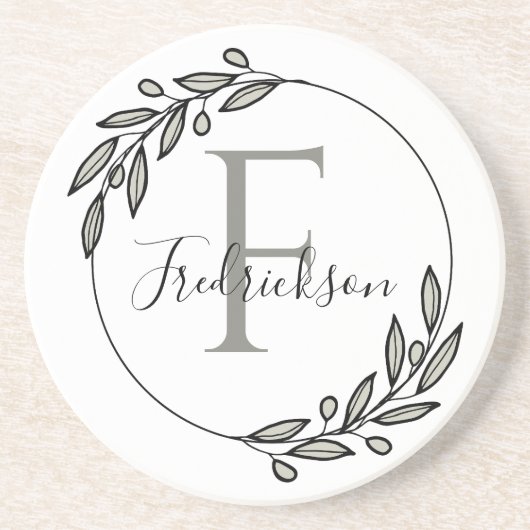 Elegant Monogrammed Initial Wreath Table Protectio コースター (正面)