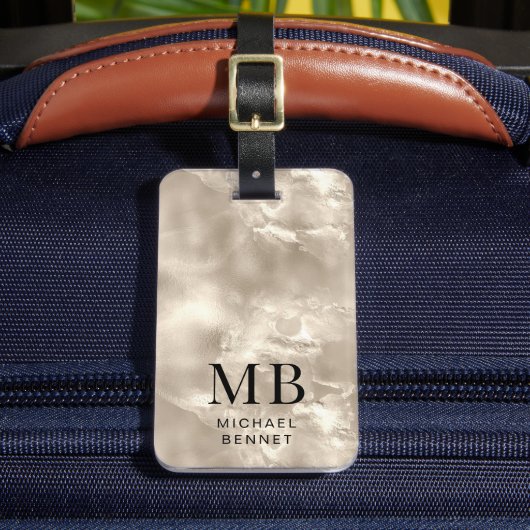 Elegant Monogrammed Ivory Beige Pearl Texture ラゲッジタグ (正面インサイチュ2)