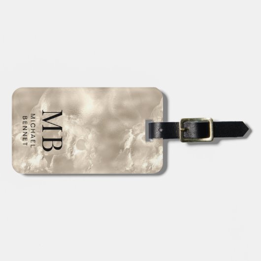 Elegant Monogrammed Ivory Beige Pearl Texture ラゲッジタグ (正面横)