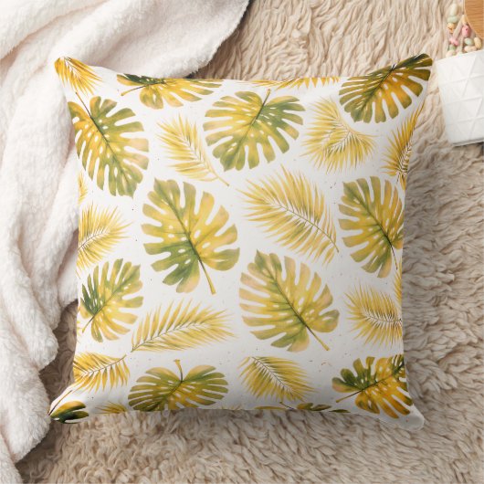 Elegant Monstera and Palm Leaves Pattern クッション (ブランケット)