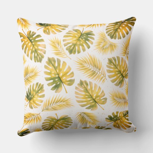 Elegant Monstera and Palm Leaves Pattern クッション (裏面)