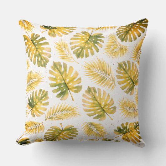 Elegant Monstera and Palm Leaves Pattern クッション (正面)