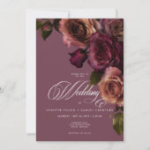 Elegant Moody Rust Burgundy Floral QR Code Wedding 招待状 (正面)