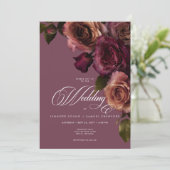 Elegant Moody Rust Burgundy Floral QR Code Wedding 招待状 (スタンド正面)