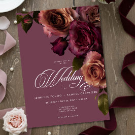 Elegant Moody Soft Rust & Burgundy Floral Wedding 招待状