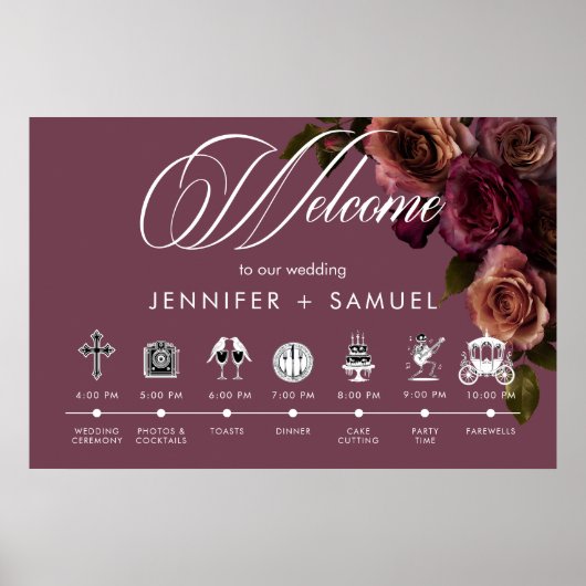 Elegant Moody Soft Rust Burgundy Order of Events ポスター (正面)