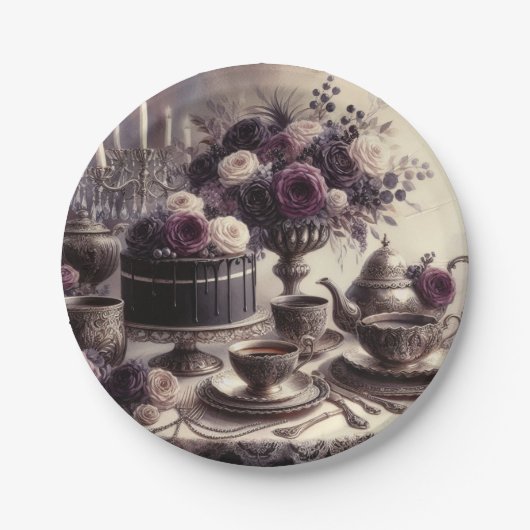 Elegant Moody Twilight Tea Party Paper Plate ペーパープレート (正面)