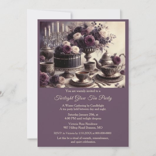 Elegant Moody Twilight Winter Tea Party Invitation 招待状 (正面)
