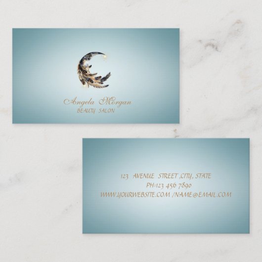Elegant Moon Feather Blue 名刺 (正面/裏面)