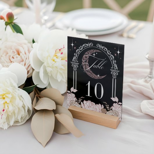 Elegant Moon Stars Floral Quinceañera Table Number アクリルサイン