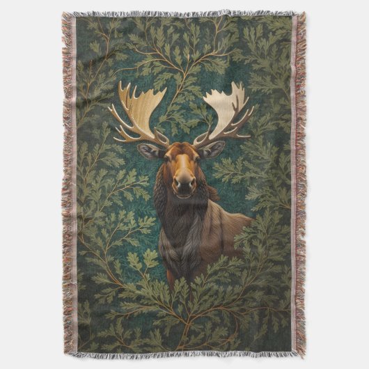 Elegant Moose William Morris Inspired スローブランケット (正面縦)