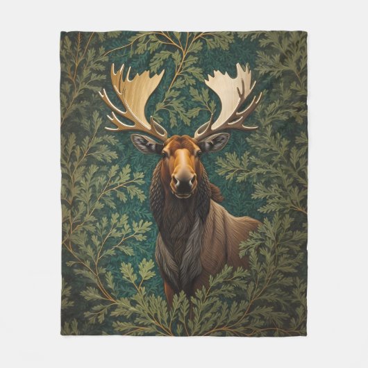 Elegant Moose William Morris Inspired フリースブランケット (正面)