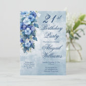 Elegant Morning Glories Blue Floral 21st Birthday 招待状 (スタンド正面)