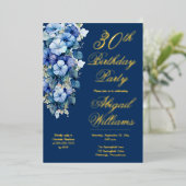 Elegant Morning Glories Blue Floral 30th Birthday  箔招待状 (立ち正面)