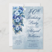 Elegant Morning Glories Blue Floral 40th Birthday  招待状 (正面)