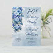 Elegant Morning Glories Blue Floral 40th Birthday  招待状 (スタンド正面)