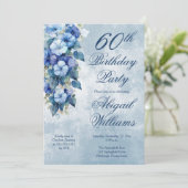 Elegant Morning Glories Blue Floral 60th Birthday  招待状 (スタンド正面)