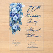 Elegant Morning Glories Blue Floral 70th Birthday  アクリル招待状 (正面)