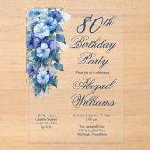Elegant Morning Glories Blue Floral 80th Birthday  アクリル招待状 (正面)
