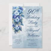 Elegant Morning Glories Blue Floral 90th Birthday  招待状 (正面)