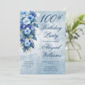 Elegant Morning Glory Blue Floral 100th Birthday  招待状 (スタンド正面)