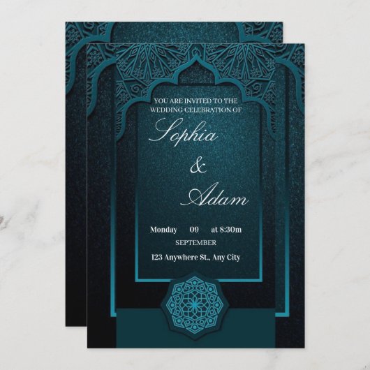 Elegant Moroccan Wedding Invitation 招待状 (正面/裏面)