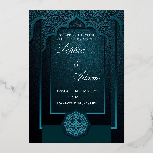 Elegant Moroccan Wedding Invitation 箔招待状 (正面)