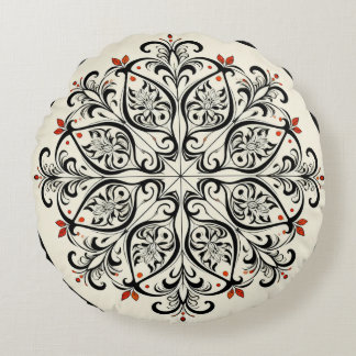 Elegant Moroccan Zellige Floral Round Pillow ラウンドクッション
