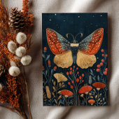 Elegant Moth Autumn Foliage Navy Blue Christmas ポストカード