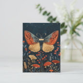 Elegant Moth Autumn Foliage Navy Blue Christmas  ポストカード (スタンド正面)