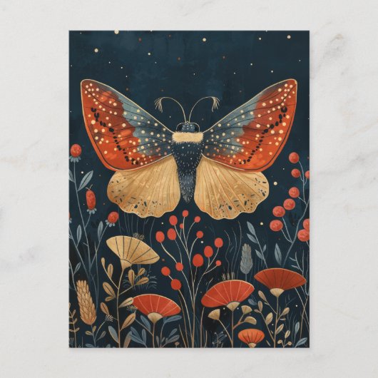 Elegant Moth Autumn Foliage Navy Blue Christmas ポストカード (正面)