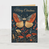 Elegant Moth Autumn Foliage Navy Blue Xmas Photo  カード (正面)
