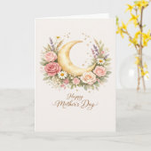 Elegant Mother’s Day, Floral Gold Moon Design カード (黄色い花)